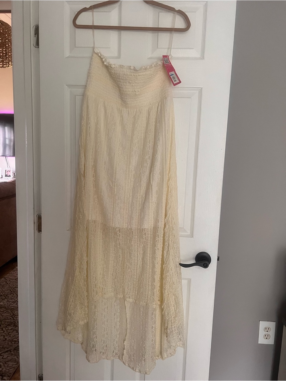 Cream Lace High-Low Skirt with Sheer Overlay
